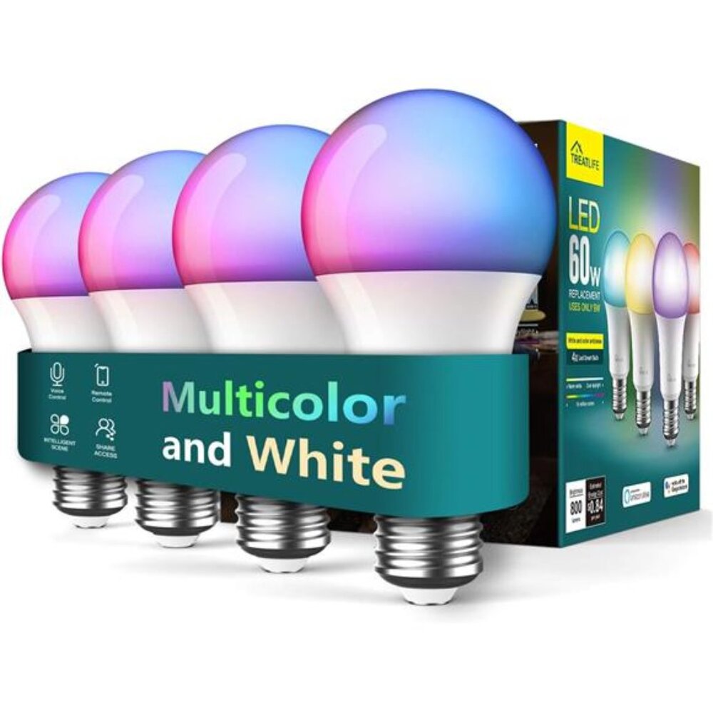 TREATLIFE Smart Light Bulbs 4 Pack, UL Certified 2.4GHz Color Changing Light